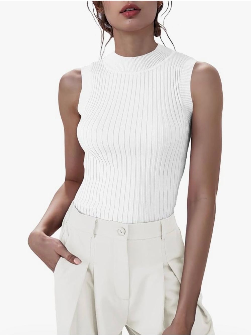 V28 Sleeveless Ribbed Knit Tank Top - White size 2X